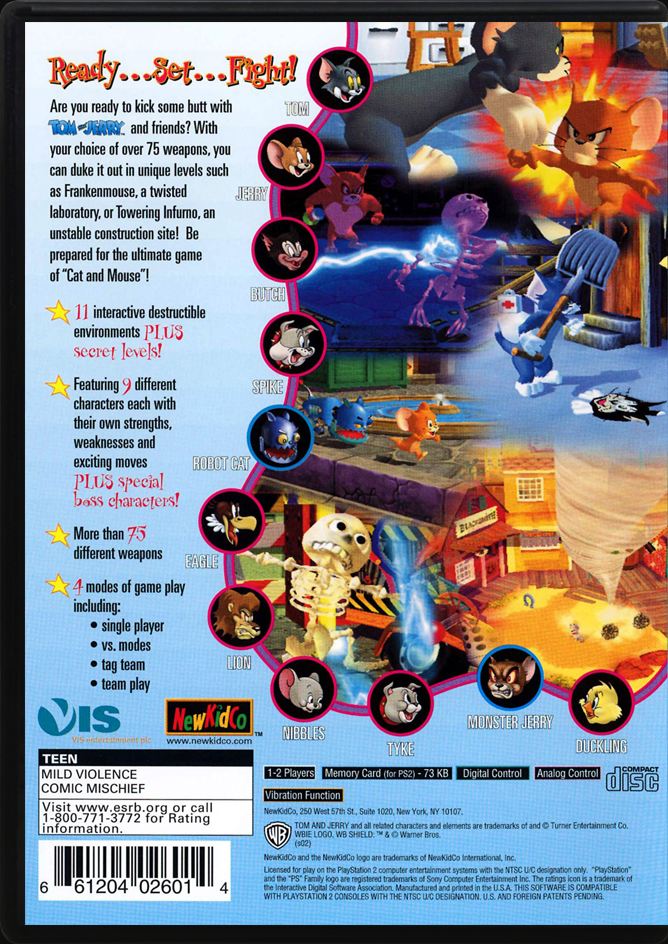 Tom and Jerry in War of the Whiskers PS2 back side cover case