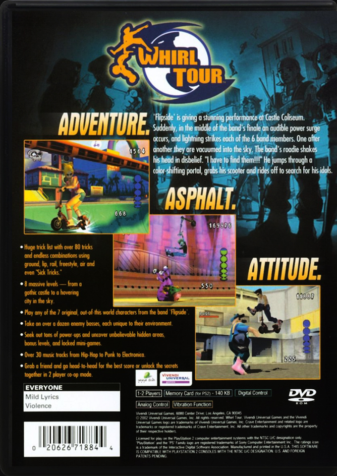 Whirl Tour PS2 back side cover case