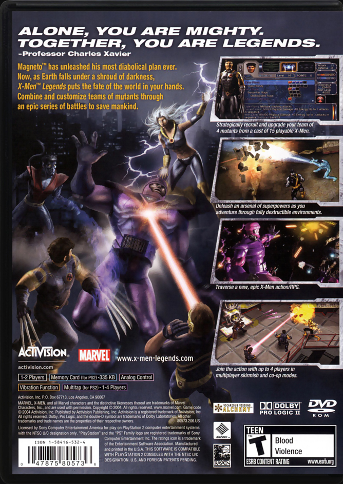 X-Men Legends PS2 back side cover case