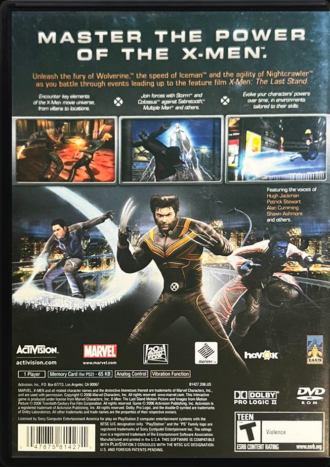 X-Men The Official Game PS2 back side cover case