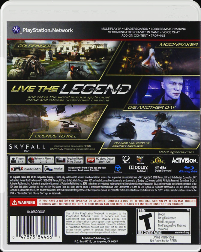 007 Legends PS3 back side cover case