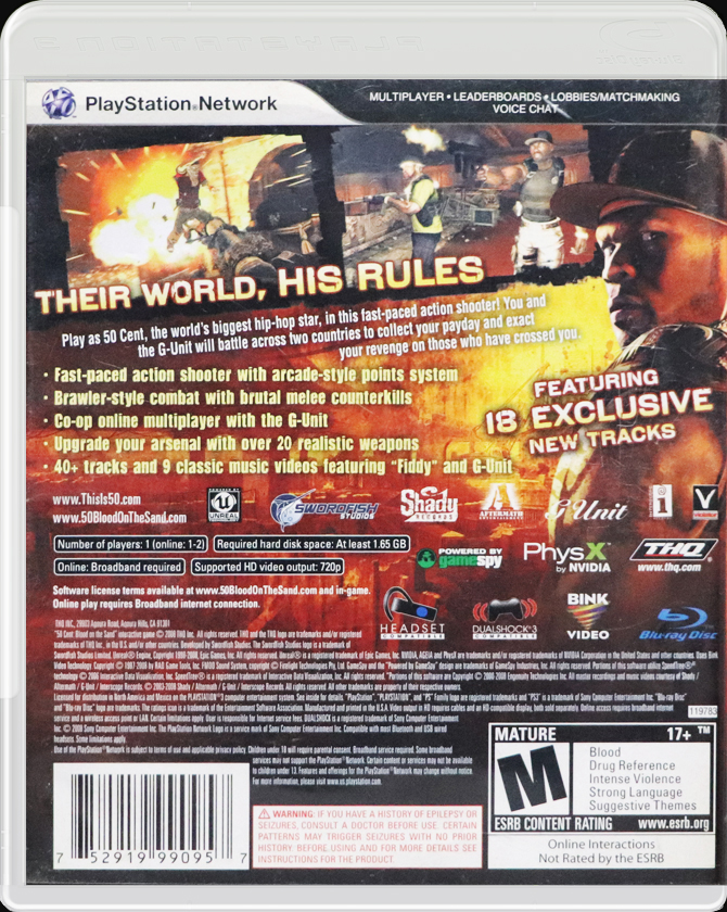 50 Cent Blood on the Sand PS3 back side cover case