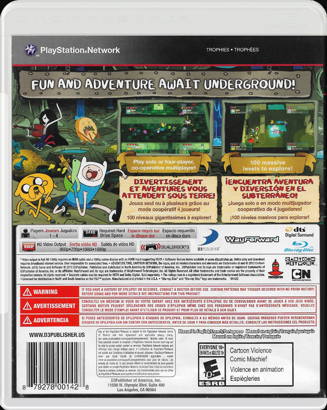 Adventure Time Explore the Dungeon Because I Don't Know PS3 back side cover case