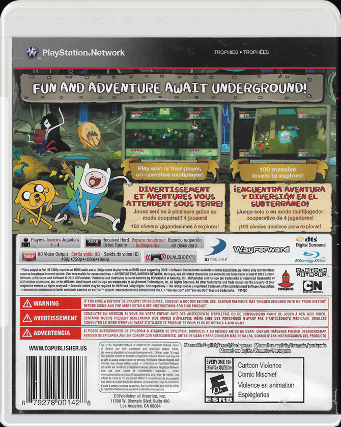 Adventure Time The Secret of the Nameless Kingdom PS3 back side cover case