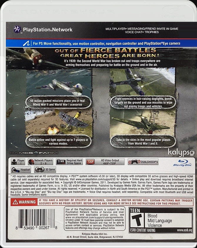 Air Conflicts Secret Wars PS3 back side cover case