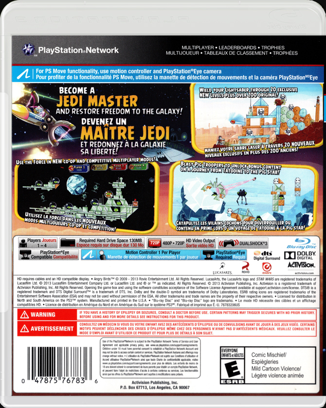 Angry Bird Star Wars PS3 back side cover case