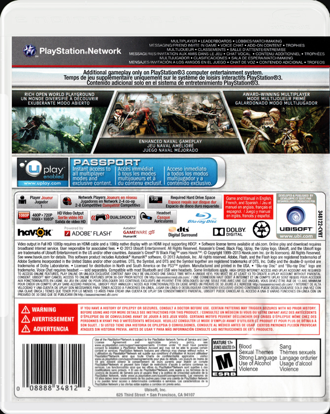 Assassins Creed IV Black Flag PS3 back side cover case