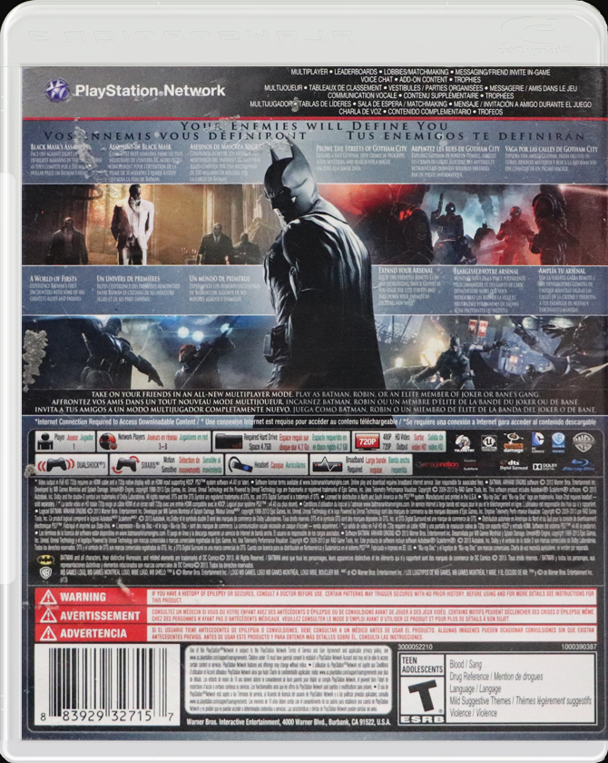 Batman: Arkham Origins PS3 back side cover case