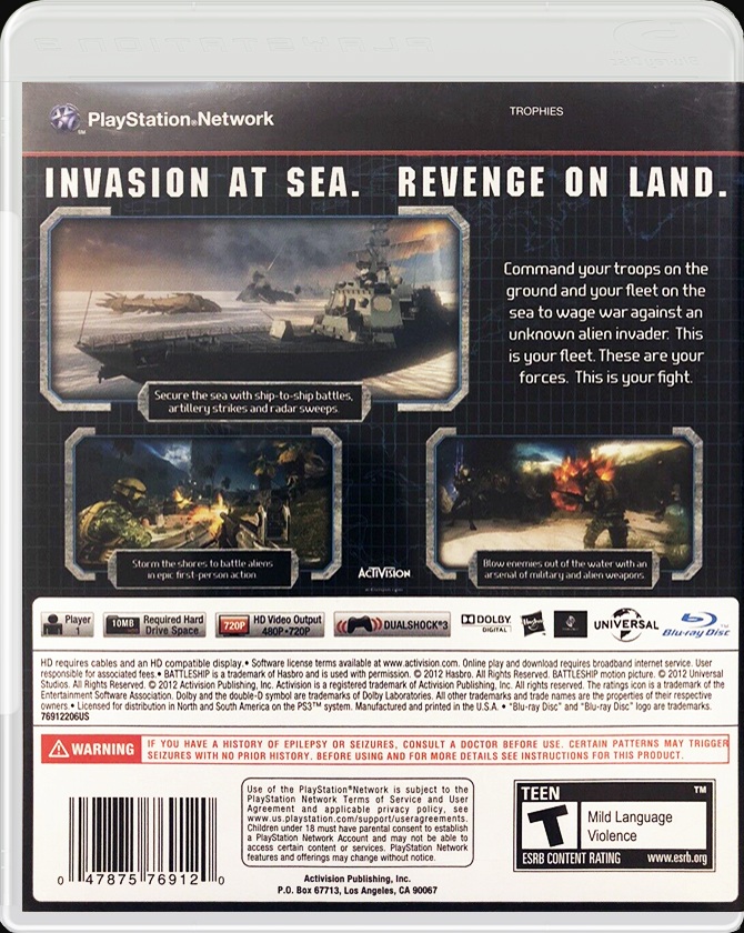 Battleship PS3 back side cover case