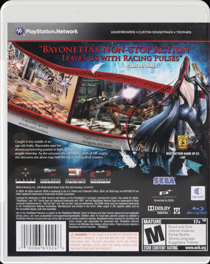 Bayonetta PS3 back side cover case