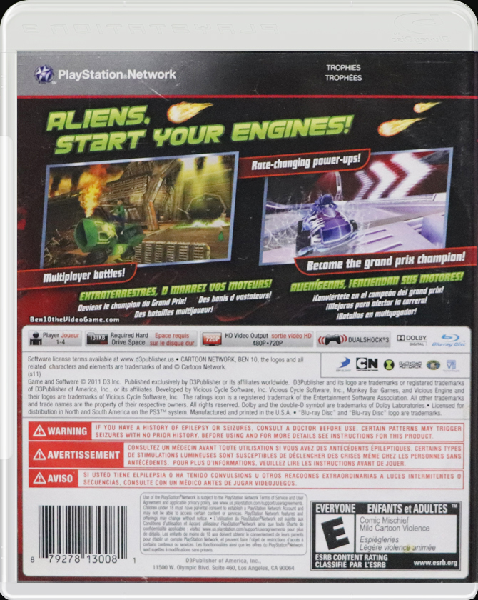 Ben 10: Galactic Racing PS3 back side cover case