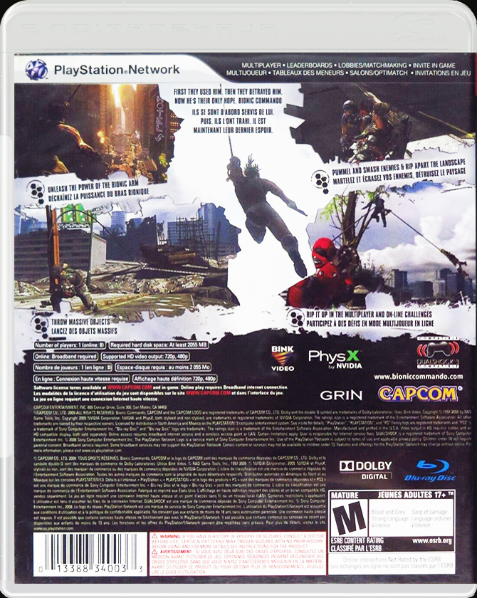 Bionic Commando PS3 back side cover case