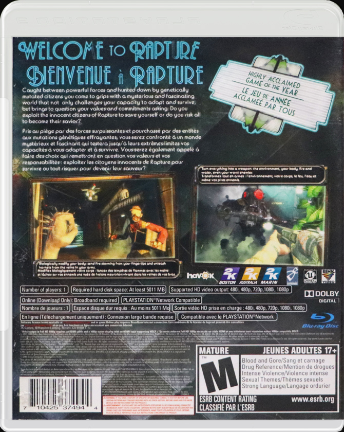 BioShock PS3 back side cover case