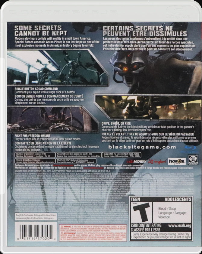 BlackSite: Area 51 PS3 back side cover case