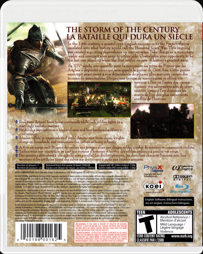Bladestorm The Hundred Years War PS3 back side cover case