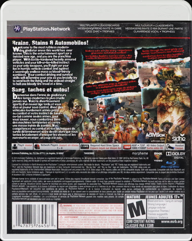 Blood Drive PS3 back side cover case