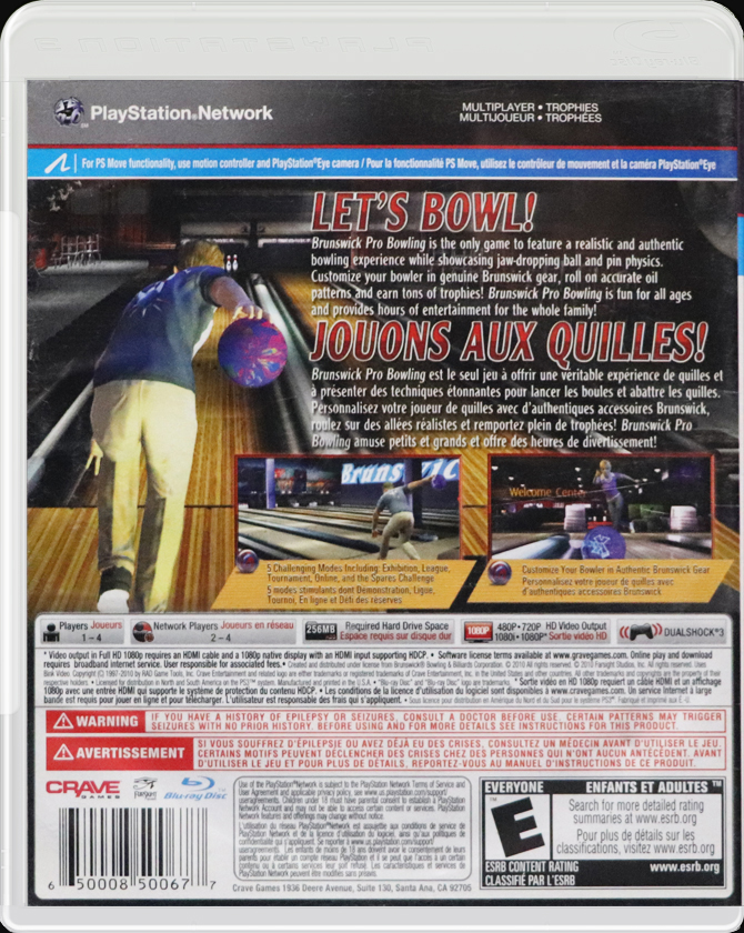 Bruswick Pro Bowling PS3 back side cover case