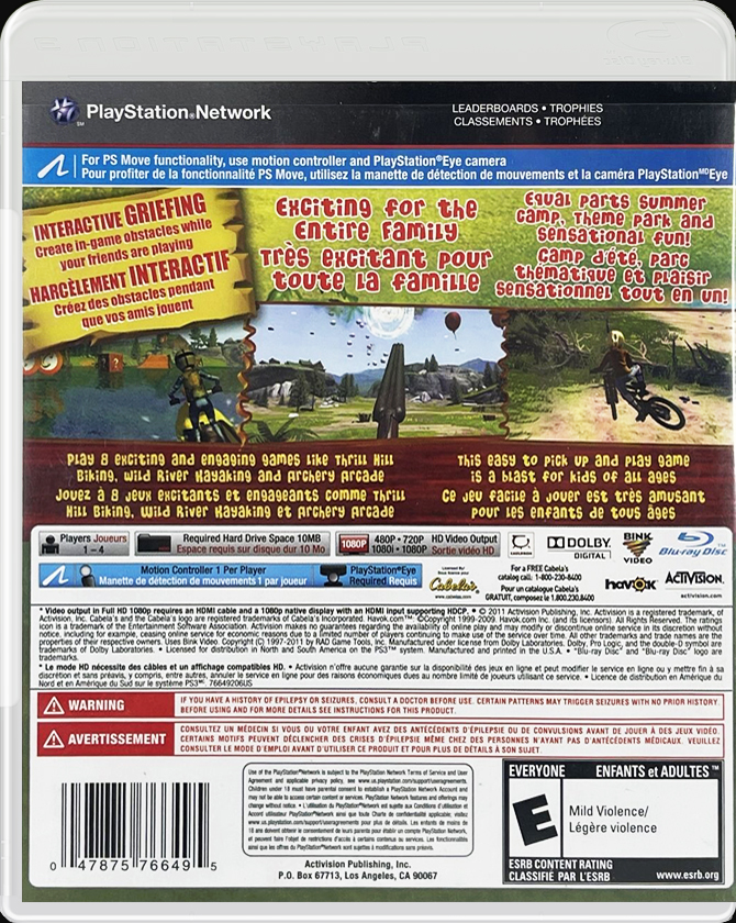 Cabela's Adventure Camp PS3 back side cover case