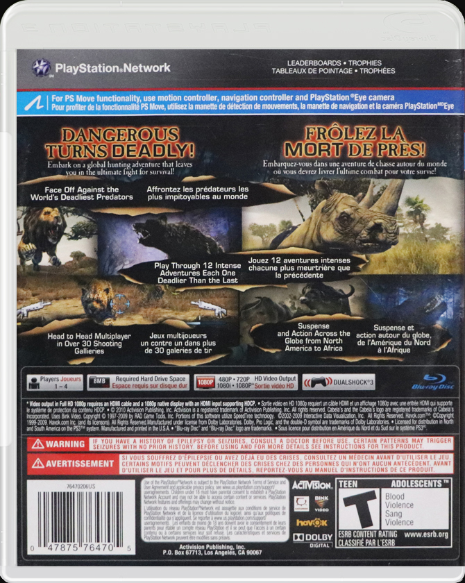 Cabela's Dangerous Hunts 2011 PS3 back side cover case