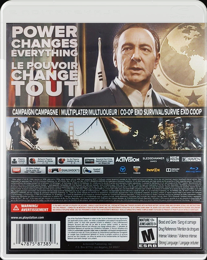 Call of Duty Advanced Warfare PS3 back side cover case