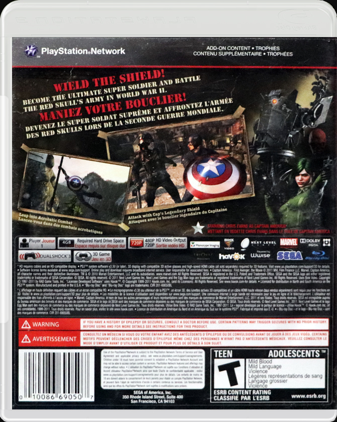 Captain America Super Soldier PS3 back side cover case