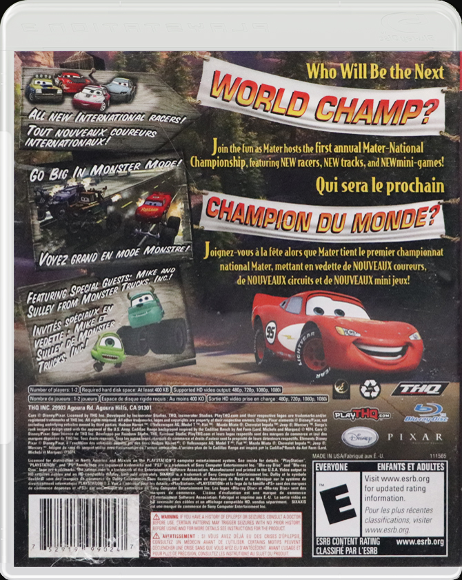 Cars Mater-National Championship PS3 back side cover case