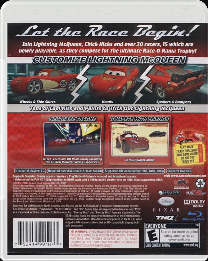 Cars Race-O-Rama PS3 back side cover case