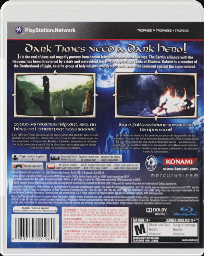 Castlevania Lords of Shadow Collection PS3 back side cover case