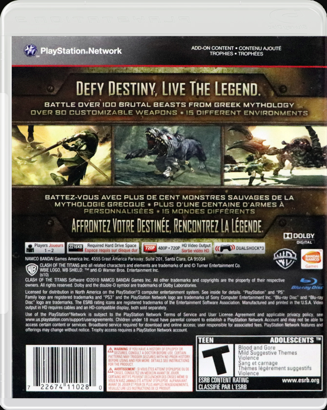 Clash of the Titans PS3 back side cover case