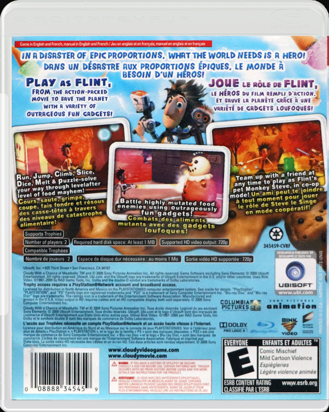 Cloudy with a Chance of Meatballs PS3 back side cover case