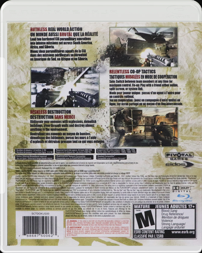 Conflict: Denied Ops PS3 back side cover case