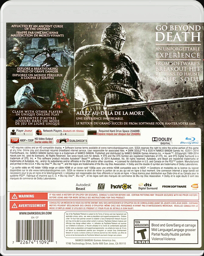 Dark Souls II PS3 back side cover case