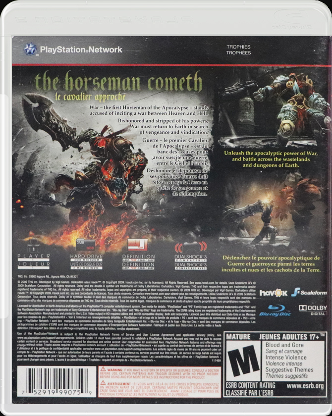 Darksiders PS3 back side cover case