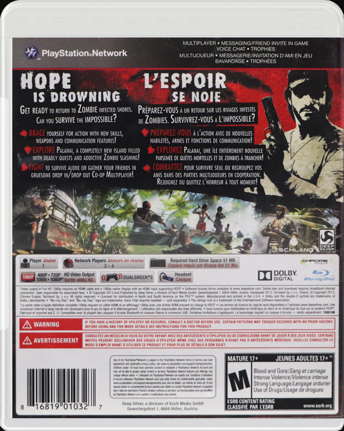 Dead Island Riptide Special Edition PS3 back side cover case