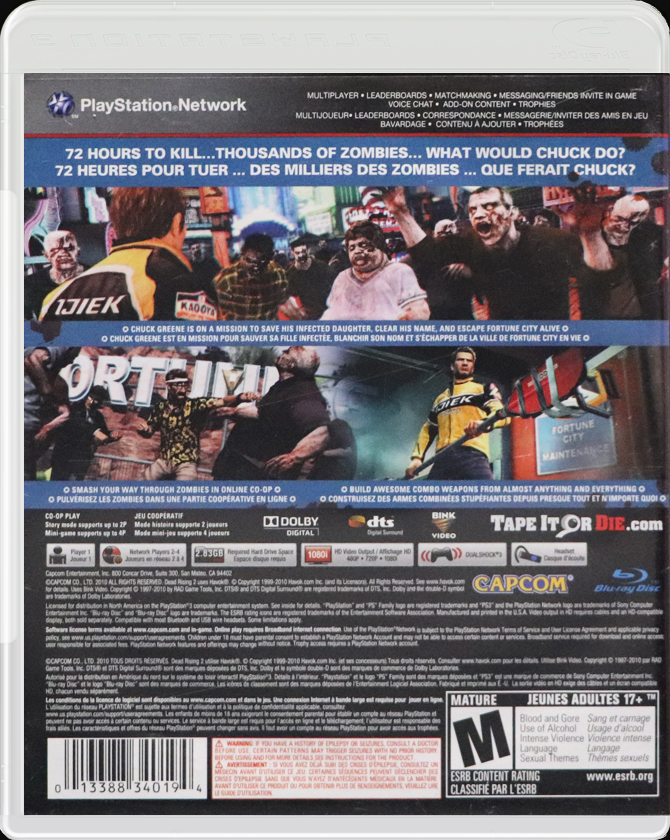 Dead Rising 2 PS3 back side cover case