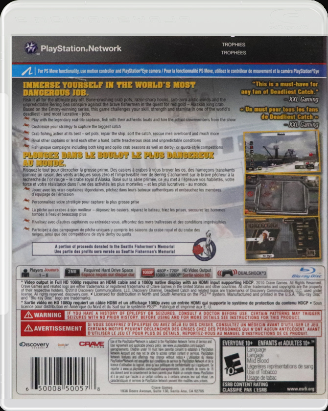 Deadliest Catch Sea of Chaos PS3 back side cover case