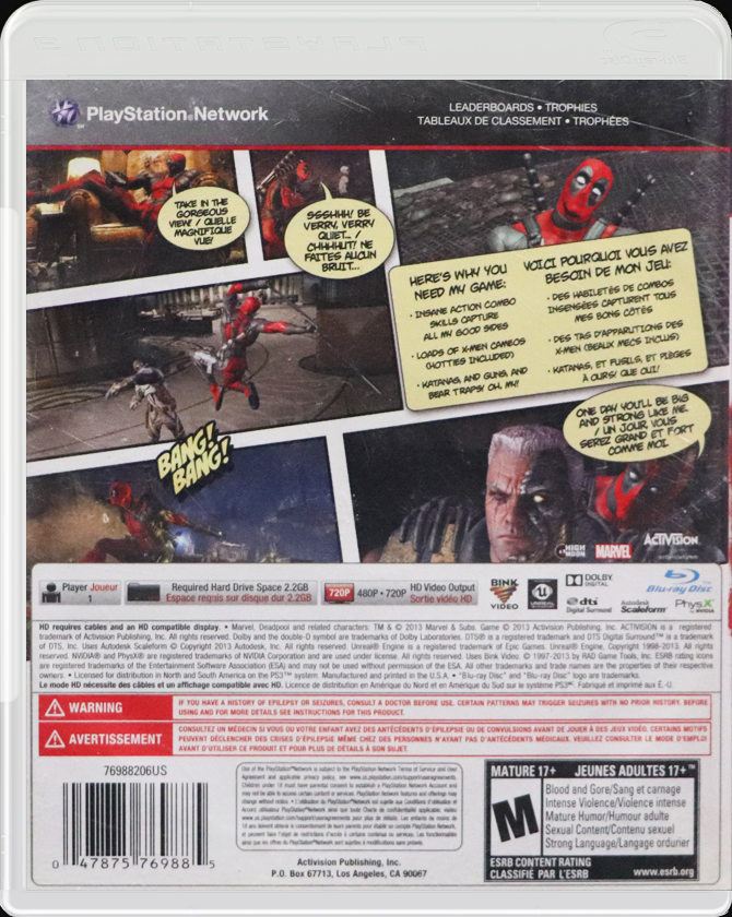 Deadpool PS3 back side cover case