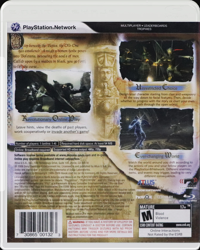 Demon's Souls PS3 back side cover case