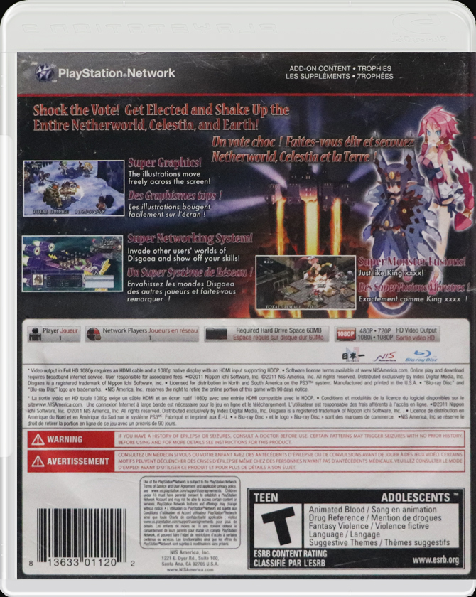 Disgaea 4: A Promise Unforgotten PS3 back side cover case