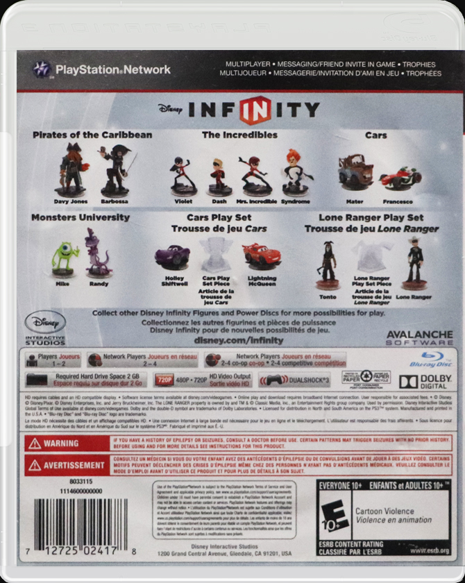 Disney Infinity PS3 back side cover case