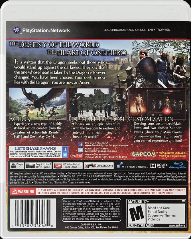 Dragon's Dogma PS3 back side cover case