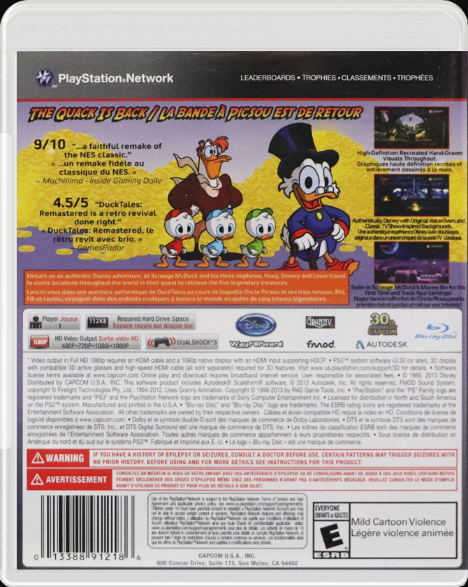 DuckTales: Remastered PS3 back side cover case