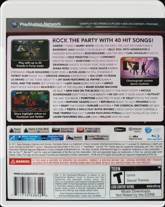 Everybody Dance PS3 back side cover case