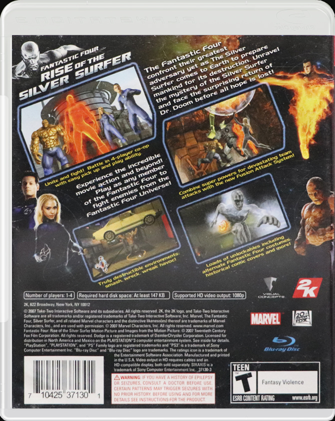 Fantastic Four Rise of the Silver Surfer PS3 back side cover case