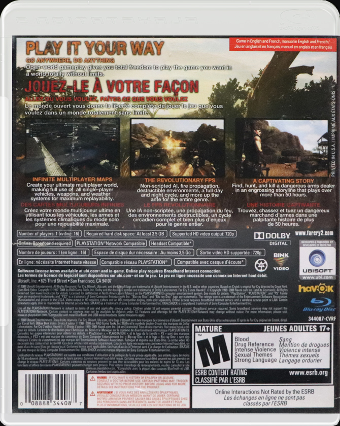 Far Cry 2 PS3 back side cover case