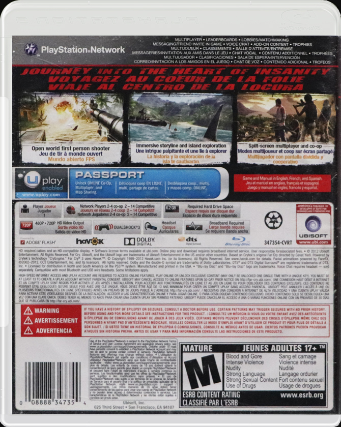 Far Cry 3 PS3 back side cover case