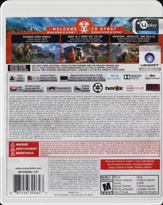 Far Cry 4 Limited Edition PS3 back side cover case