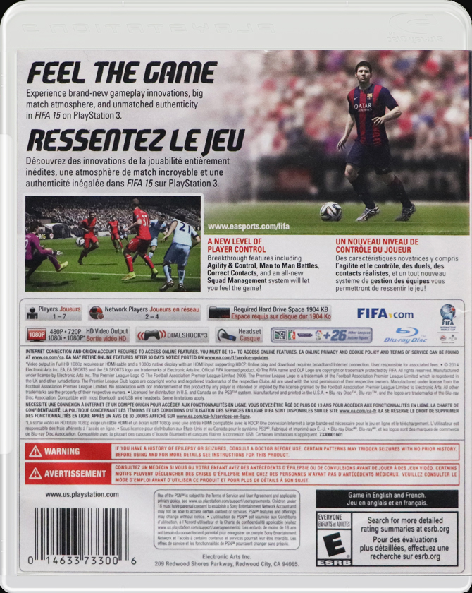 FIFA 15 PS3 back side cover case