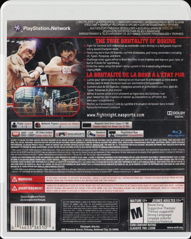 Fight Night Champion PS3 back side cover case