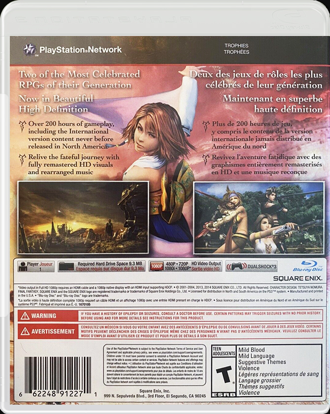 Final Fantasy X/X-2 HD Remaster PS3 back side cover case